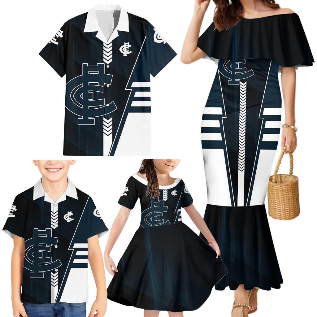 Personalized Carlton Blues Family Matching Mermaid Dress and Hawaiian Shirt Modern Geometric Sports Graphic Style