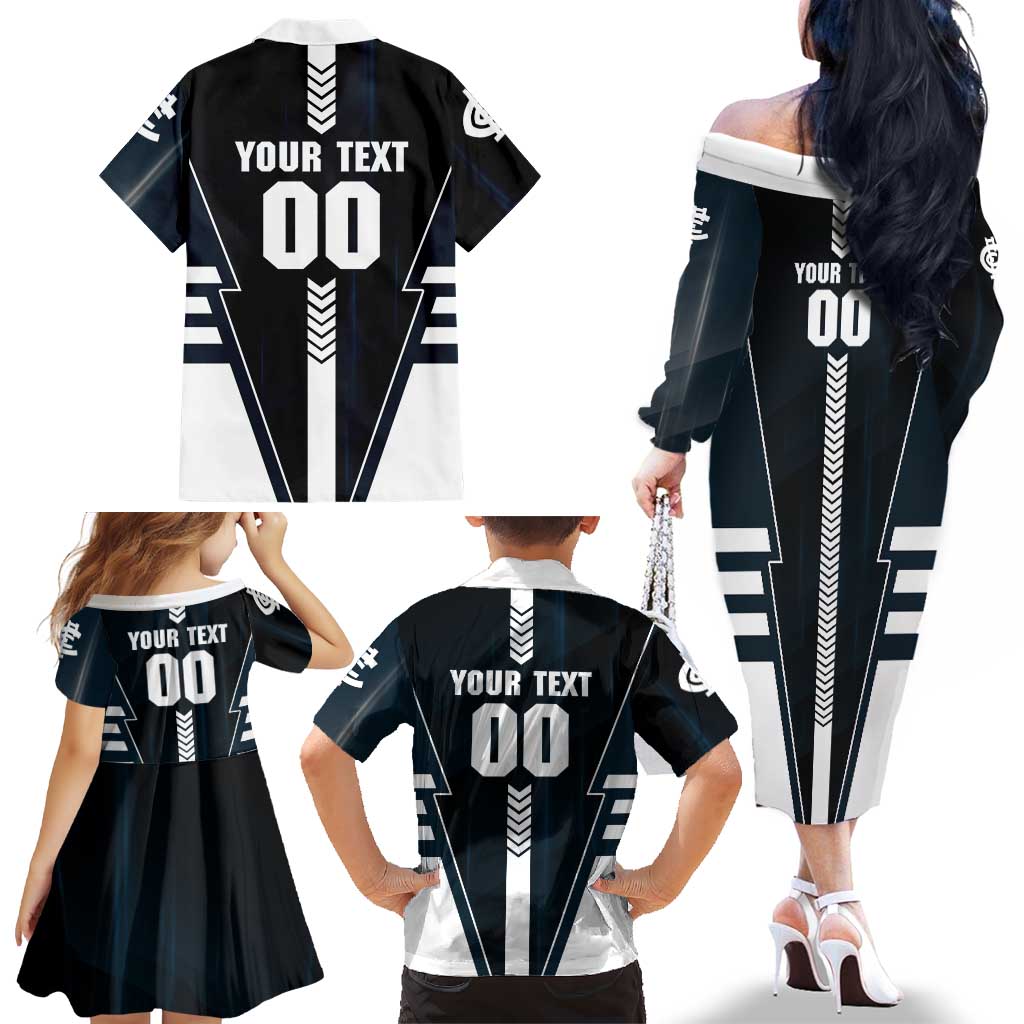 Personalized Carlton Blues Family Matching Off The Shoulder Long Sleeve Dress and Hawaiian Shirt Modern Geometric Sports Graphic Style