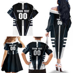 Personalized Carlton Blues Family Matching Off The Shoulder Long Sleeve Dress and Hawaiian Shirt Modern Geometric Sports Graphic Style