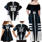 Personalized Carlton Blues Family Matching Off Shoulder Maxi Dress and Hawaiian Shirt Modern Geometric Sports Graphic Style