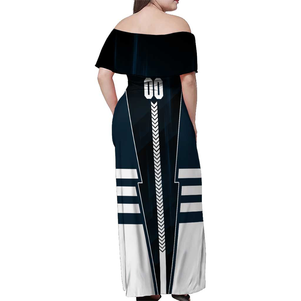 Personalized Carlton Blues Family Matching Off Shoulder Maxi Dress and Hawaiian Shirt Modern Geometric Sports Graphic Style