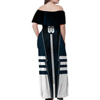 Personalized Carlton Blues Family Matching Off Shoulder Maxi Dress and Hawaiian Shirt Modern Geometric Sports Graphic Style