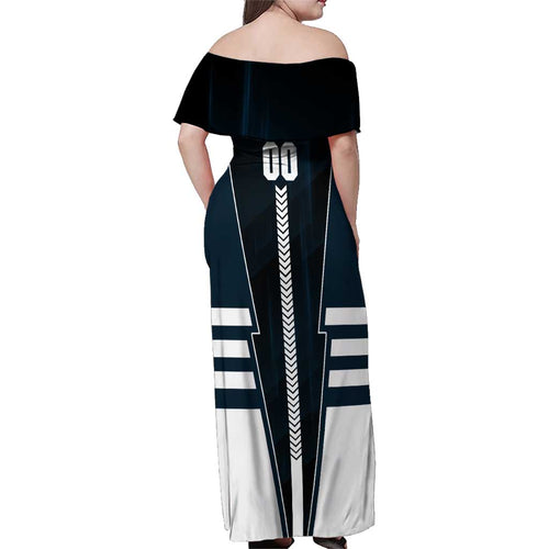 Personalized Carlton Blues Family Matching Off Shoulder Maxi Dress and Hawaiian Shirt Modern Geometric Sports Graphic Style