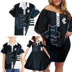 Personalized Carlton Blues Family Matching Off Shoulder Short Dress and Hawaiian Shirt Modern Geometric Sports Graphic Style