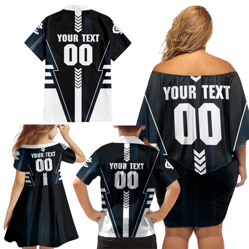 Personalized Carlton Blues Family Matching Off Shoulder Short Dress and Hawaiian Shirt Modern Geometric Sports Graphic Style