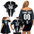 Personalized Carlton Blues Family Matching Off Shoulder Short Dress and Hawaiian Shirt Modern Geometric Sports Graphic Style