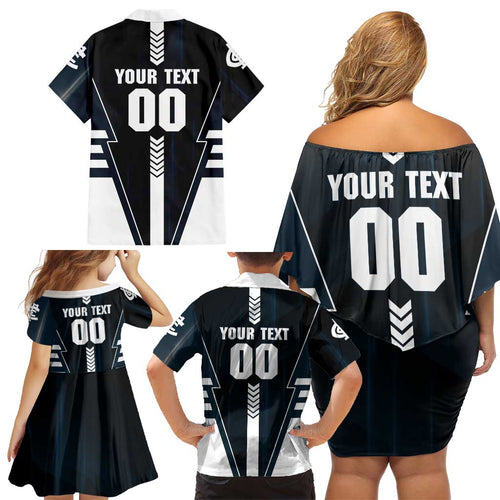 Personalized Carlton Blues Family Matching Off Shoulder Short Dress and Hawaiian Shirt Modern Geometric Sports Graphic Style
