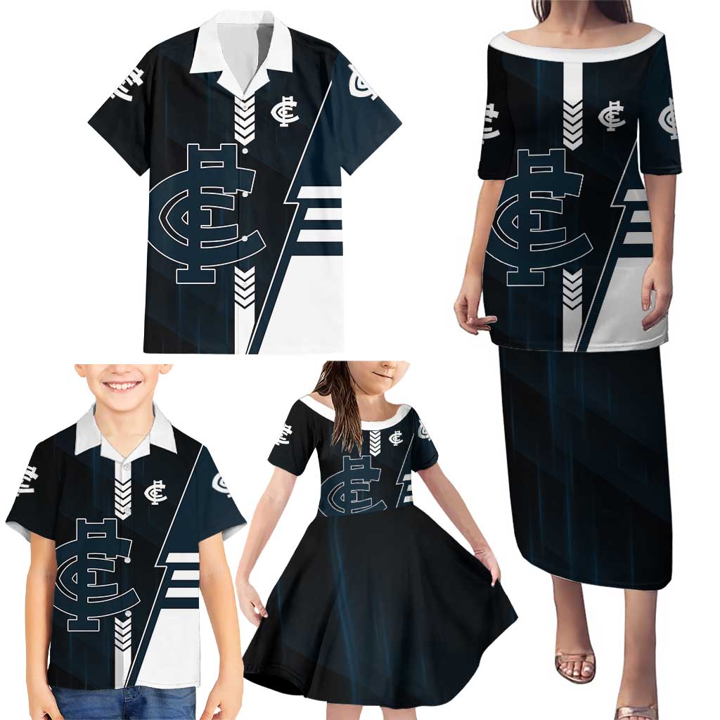 Personalized Carlton Blues Family Matching Puletasi and Hawaiian Shirt Modern Geometric Sports Graphic Style