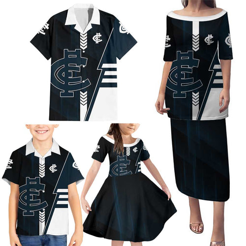Personalized Carlton Blues Family Matching Puletasi and Hawaiian Shirt Modern Geometric Sports Graphic Style