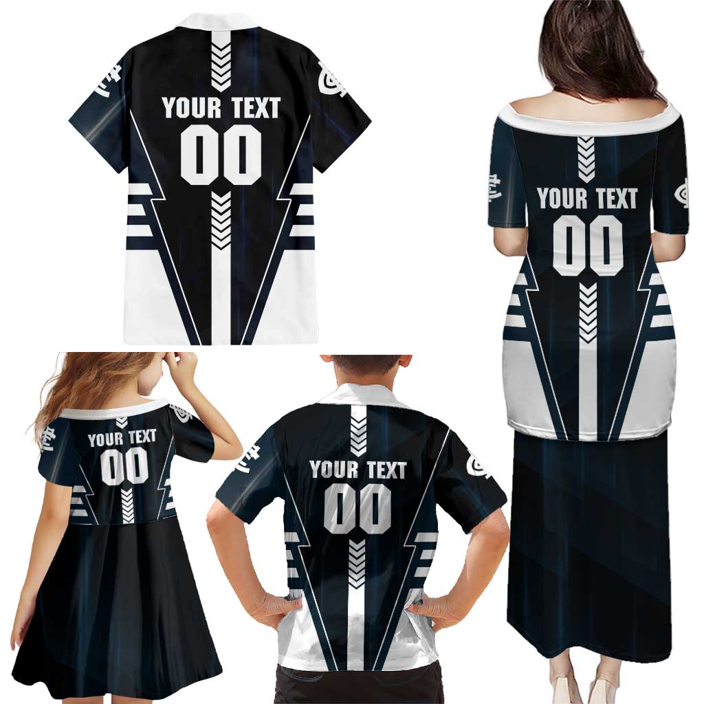 Personalized Carlton Blues Family Matching Puletasi and Hawaiian Shirt Modern Geometric Sports Graphic Style