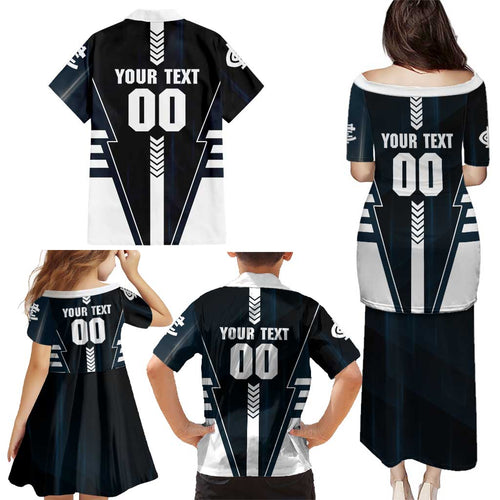 Personalized Carlton Blues Family Matching Puletasi and Hawaiian Shirt Modern Geometric Sports Graphic Style