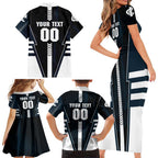 Personalized Carlton Blues Family Matching Short Sleeve Bodycon Dress and Hawaiian Shirt Modern Geometric Sports Graphic Style