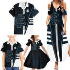 Personalized Carlton Blues Family Matching Summer Maxi Dress and Hawaiian Shirt Modern Geometric Sports Graphic Style