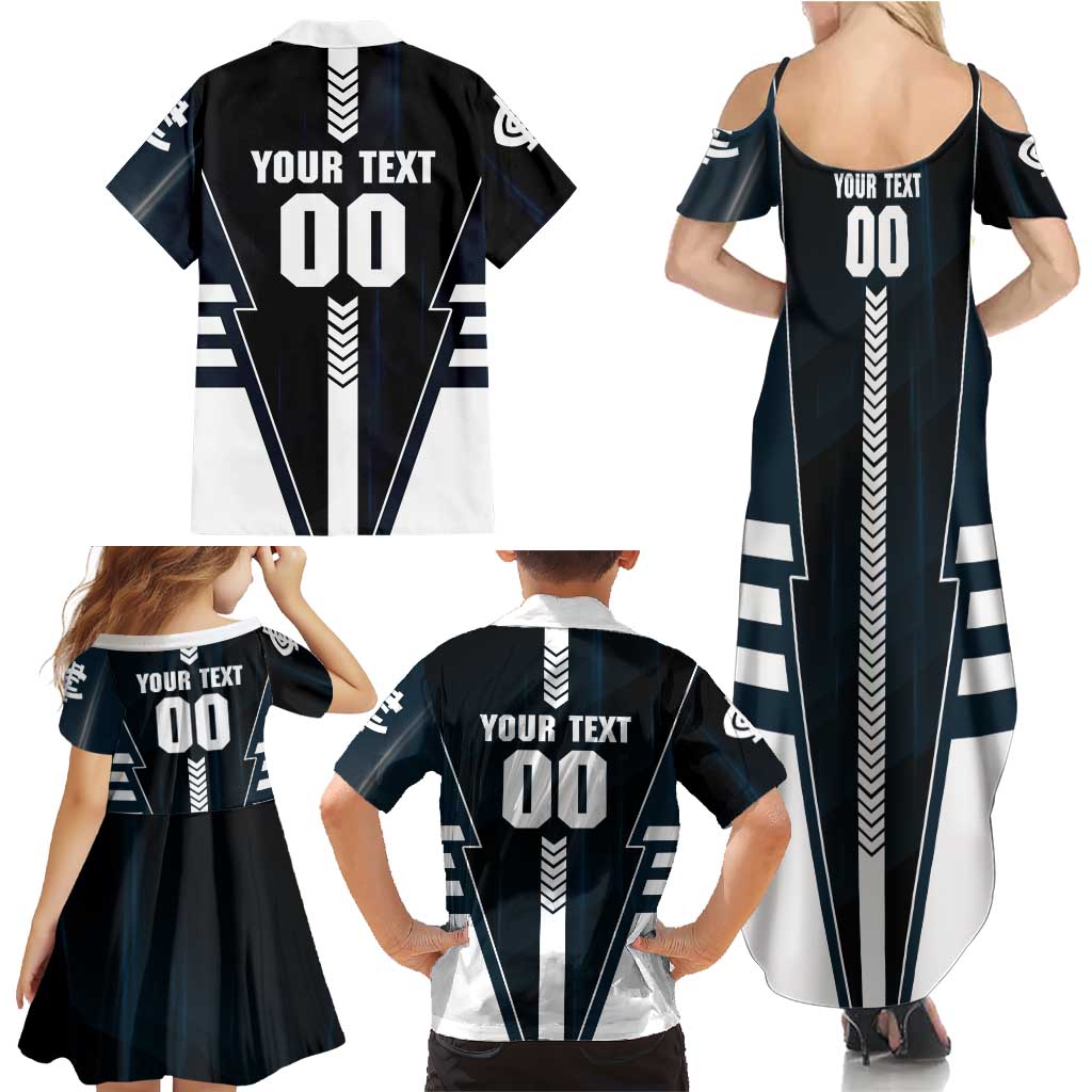 Personalized Carlton Blues Family Matching Summer Maxi Dress and Hawaiian Shirt Modern Geometric Sports Graphic Style