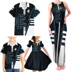 Personalized Carlton Blues Family Matching Tank Maxi Dress and Hawaiian Shirt Modern Geometric Sports Graphic Style