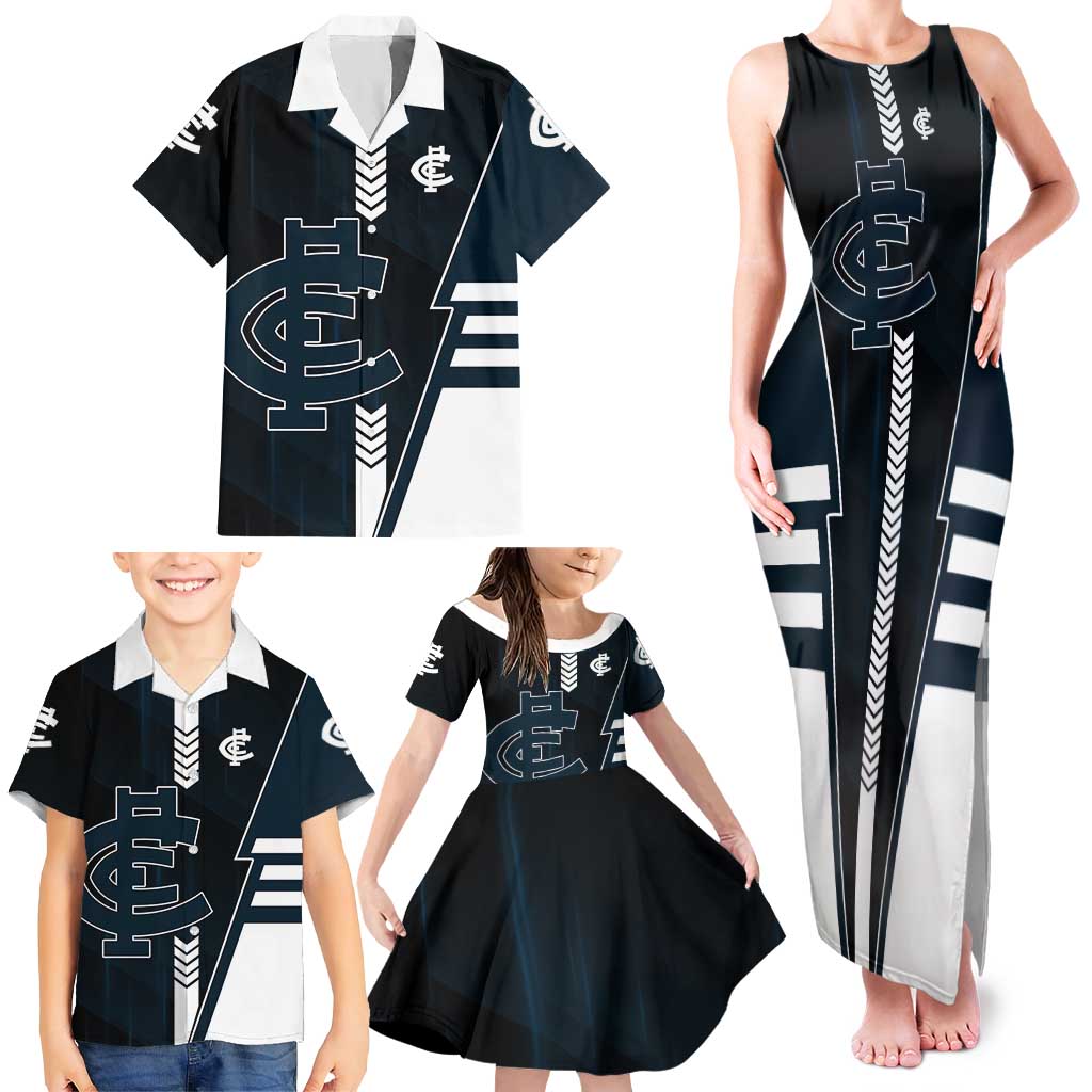 Personalized Carlton Blues Family Matching Tank Maxi Dress and Hawaiian Shirt Modern Geometric Sports Graphic Style