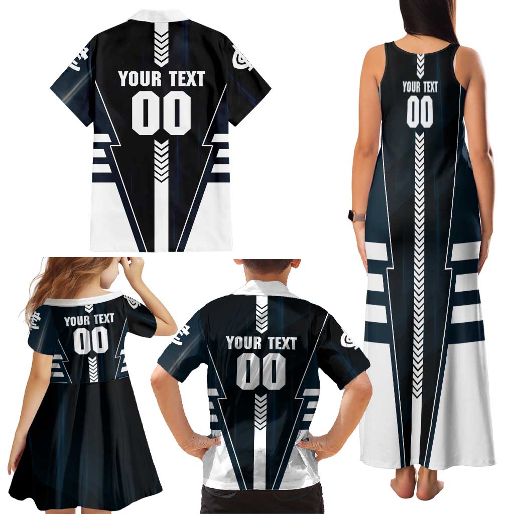 Personalized Carlton Blues Family Matching Tank Maxi Dress and Hawaiian Shirt Modern Geometric Sports Graphic Style
