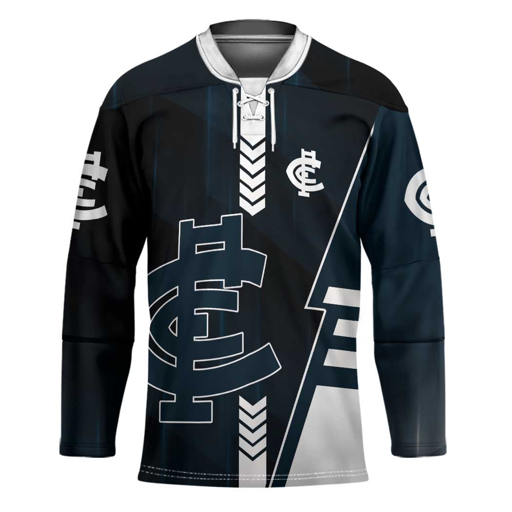 Personalized Carlton Blues Hockey Jersey Modern Geometric Sports Graphic Style