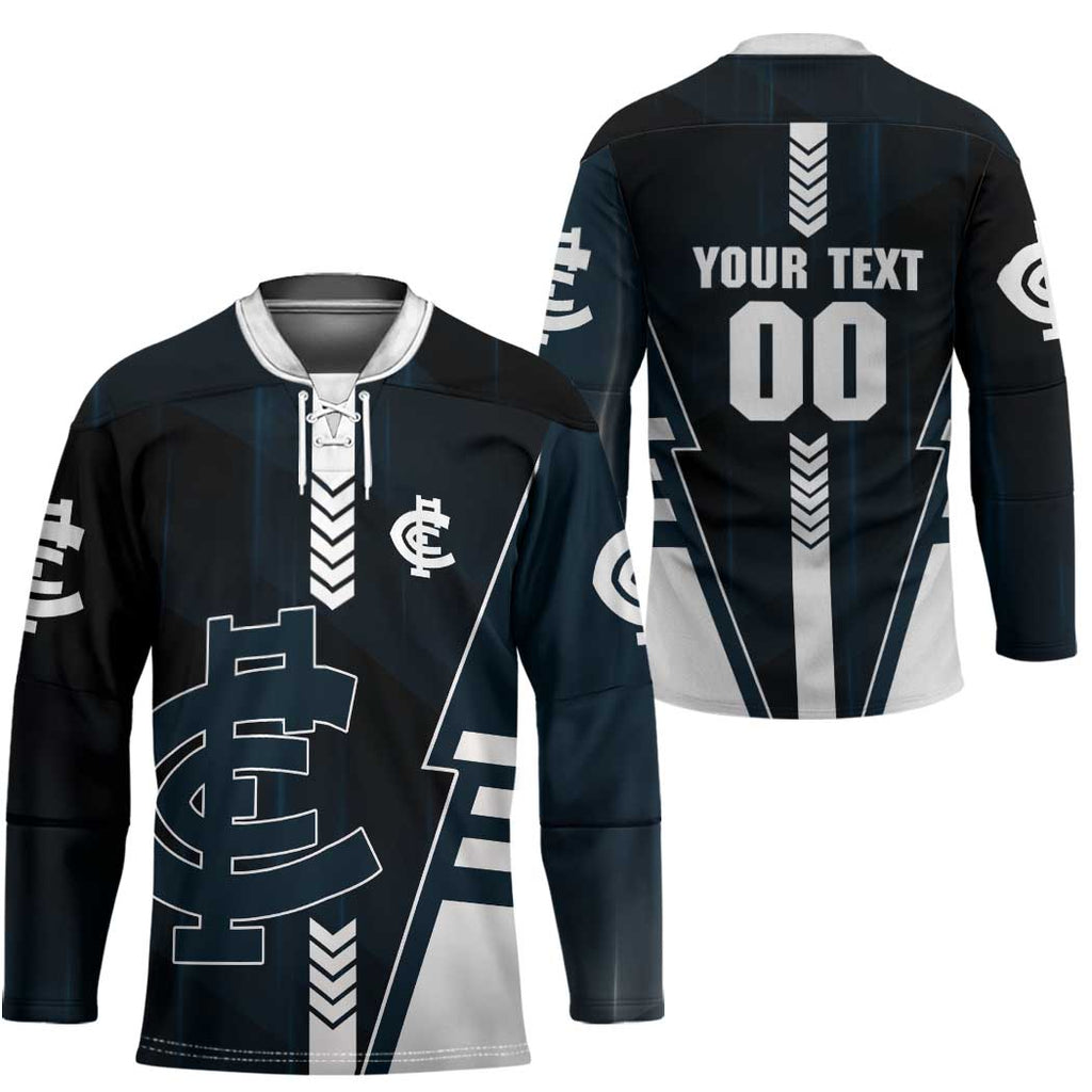 Personalized Carlton Blues Hockey Jersey Modern Geometric Sports Graphic Style