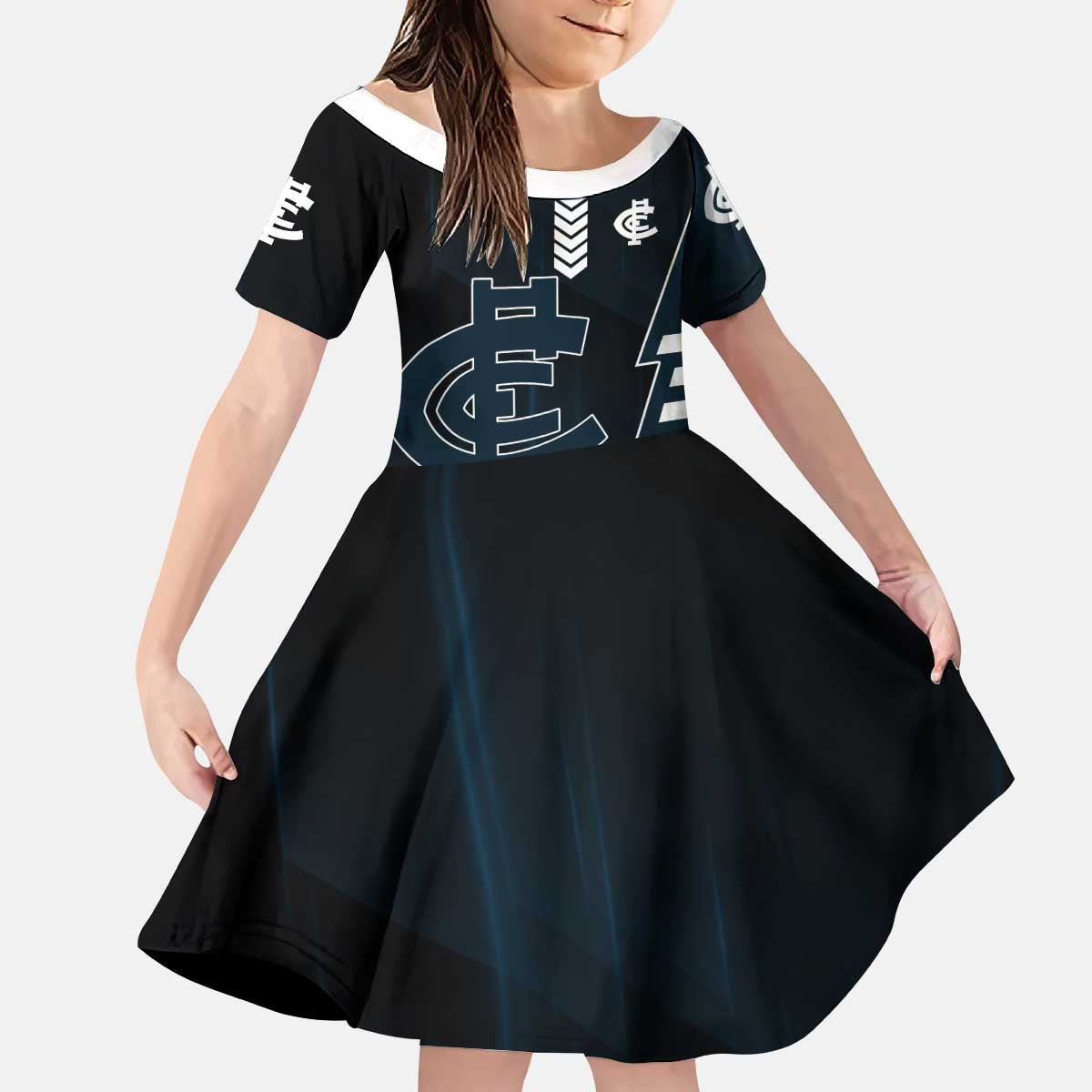 Personalized Carlton Blues Kid Short Sleeve Dress Modern Geometric Sports Graphic Style
