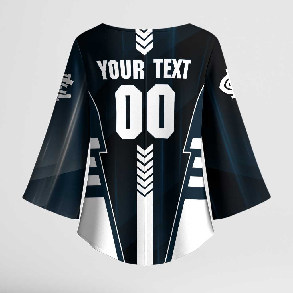 Personalized Carlton Blues Kimono Sleeve Blouse Modern Geometric Sports Graphic Style