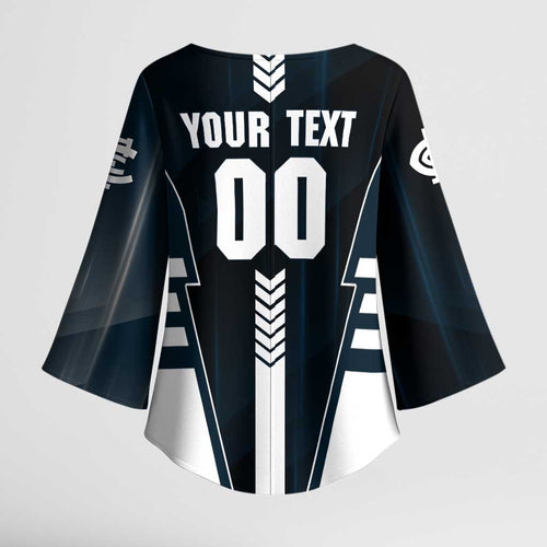 Personalized Carlton Blues Kimono Sleeve Blouse Modern Geometric Sports Graphic Style