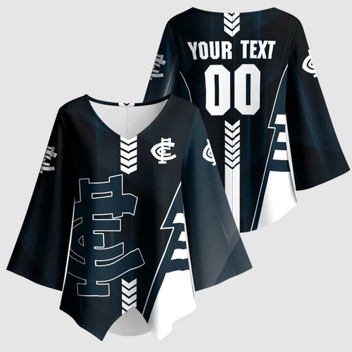 Personalized Carlton Blues Kimono Sleeve Blouse Modern Geometric Sports Graphic Style