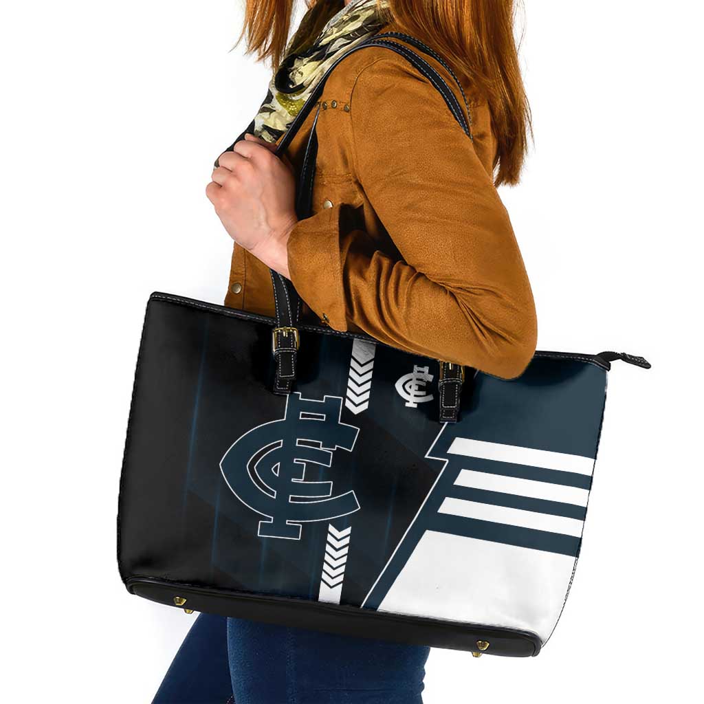 Carlton Blues Leather Tote Bag Modern Geometric Sports Graphic Style