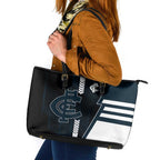 Carlton Blues Leather Tote Bag Modern Geometric Sports Graphic Style