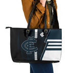 Carlton Blues Leather Tote Bag Modern Geometric Sports Graphic Style