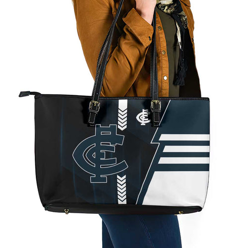 Carlton Blues Leather Tote Bag Modern Geometric Sports Graphic Style
