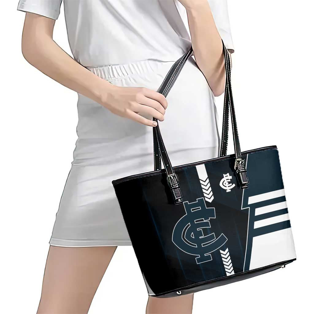 Carlton Blues Leather Tote Bag Modern Geometric Sports Graphic Style