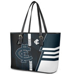 Carlton Blues Leather Tote Bag Modern Geometric Sports Graphic Style