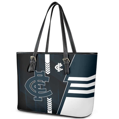 Carlton Blues Leather Tote Bag Modern Geometric Sports Graphic Style