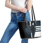Carlton Blues Leather Tote Bag Modern Geometric Sports Graphic Style