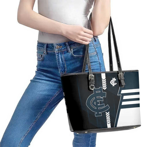 Carlton Blues Leather Tote Bag Modern Geometric Sports Graphic Style