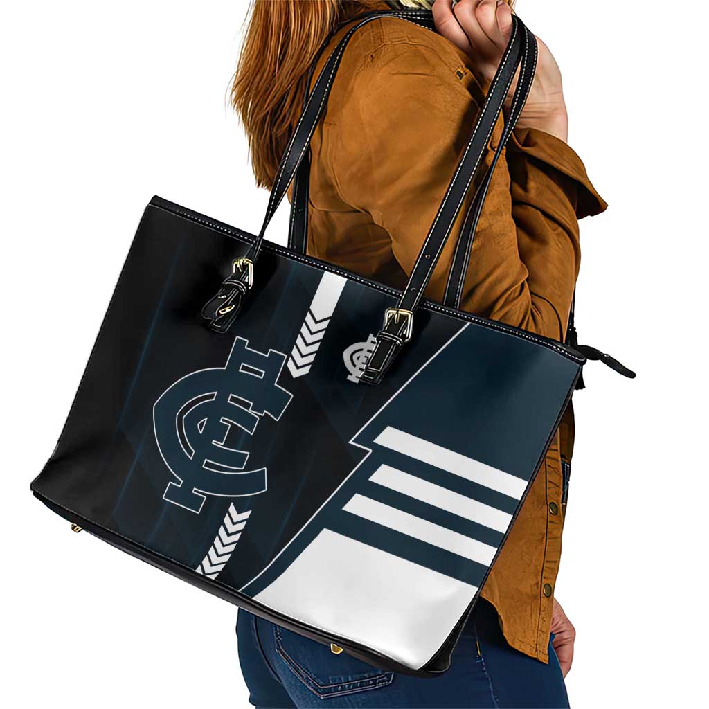 Carlton Blues Leather Tote Bag Modern Geometric Sports Graphic Style