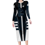 Personalized Carlton Blues Long Sleeve Bodycon Dress Modern Geometric Sports Graphic Style