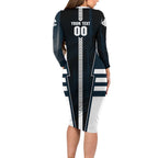 Personalized Carlton Blues Long Sleeve Bodycon Dress Modern Geometric Sports Graphic Style