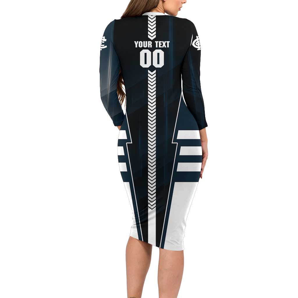 Personalized Carlton Blues Long Sleeve Bodycon Dress Modern Geometric Sports Graphic Style