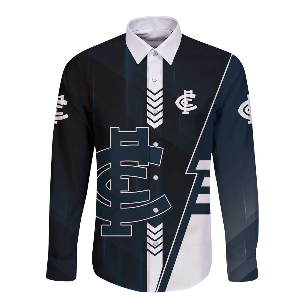 Personalized Carlton Blues Long Sleeve Button Shirt Modern Geometric Sports Graphic Style