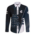 Personalized Carlton Blues Long Sleeve Button Shirt Modern Geometric Sports Graphic Style