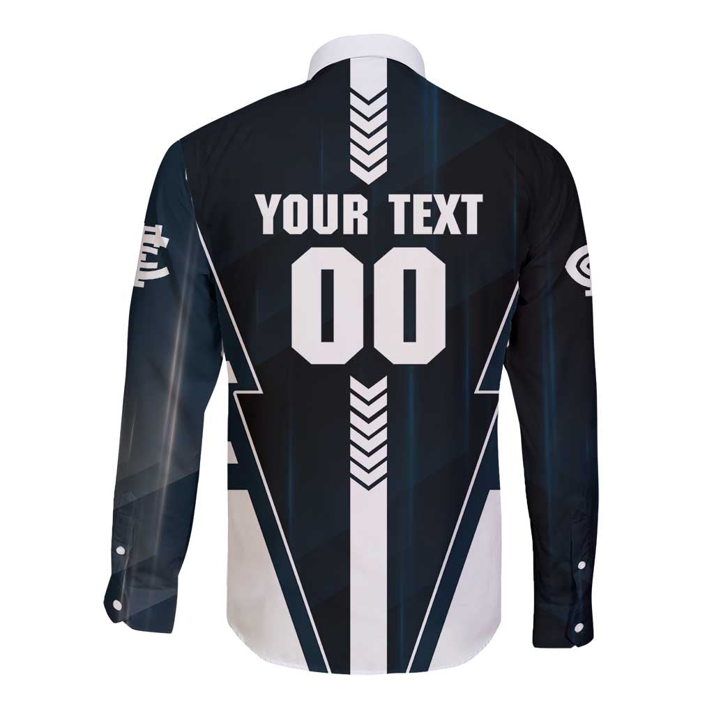 Personalized Carlton Blues Long Sleeve Button Shirt Modern Geometric Sports Graphic Style