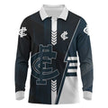Personalized Carlton Blues Long Sleeve Polo Shirt Modern Geometric Sports Graphic Style