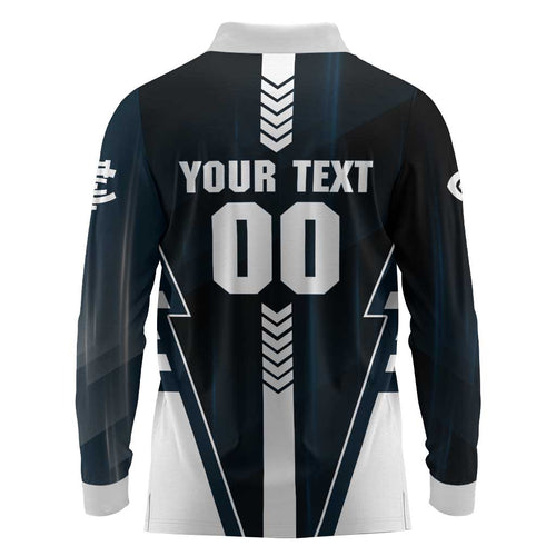 Personalized Carlton Blues Long Sleeve Polo Shirt Modern Geometric Sports Graphic Style