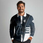 Personalized Carlton Blues Long Sleeve Polo Shirt Modern Geometric Sports Graphic Style