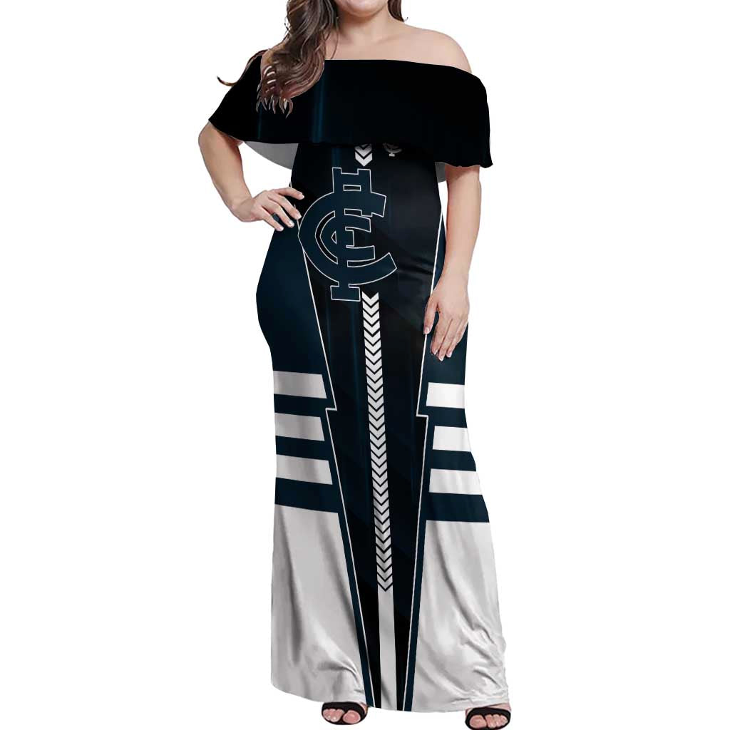Personalized Carlton Blues Off Shoulder Maxi Dress Modern Geometric Sports Graphic Style