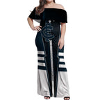 Personalized Carlton Blues Off Shoulder Maxi Dress Modern Geometric Sports Graphic Style