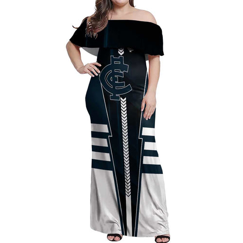 Personalized Carlton Blues Off Shoulder Maxi Dress Modern Geometric Sports Graphic Style