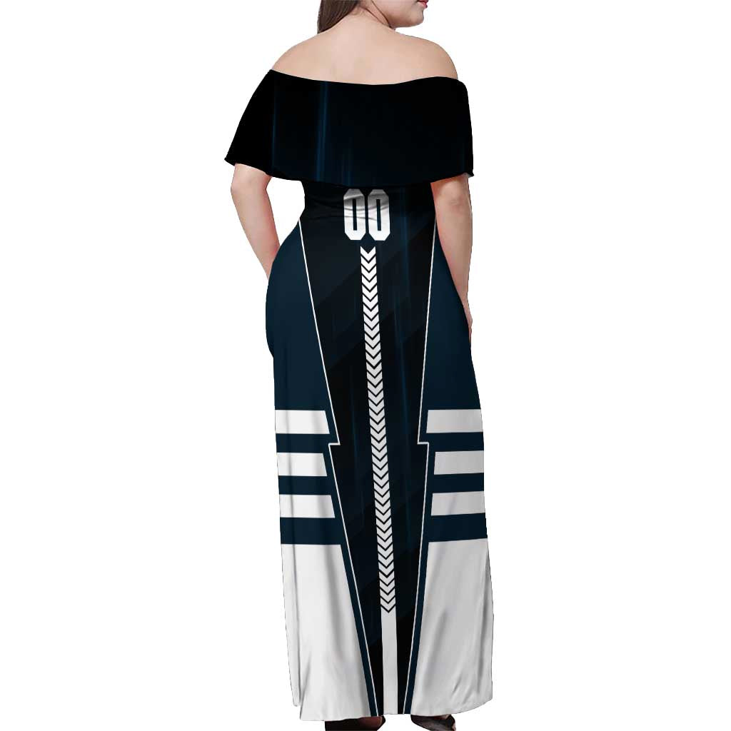 Personalized Carlton Blues Off Shoulder Maxi Dress Modern Geometric Sports Graphic Style